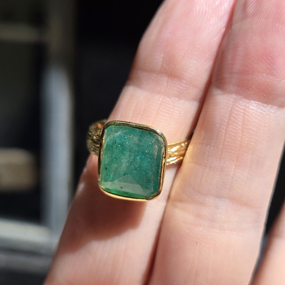 Green Beryl 5k sterling & gold ring sz7.75 - Picture 4 of 12